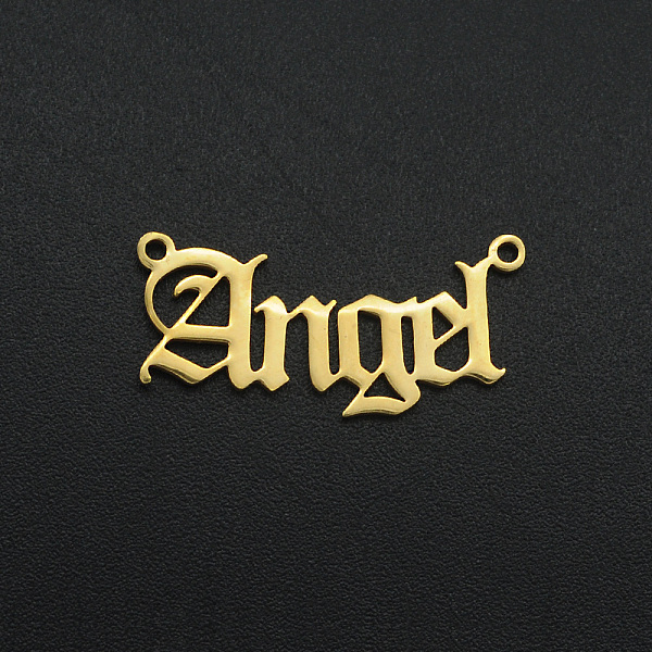 

PandaHall 201 Stainless Steel Links, Old English, Angel, Laser Cut, Golden, 10.5x24x1mm, Hole: 1.2mm 201 Stainless Steel Word