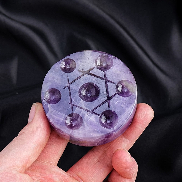 

PandaHall Natural Amethyst Seven Star Array Plate, Reiki Energy Stone Display Decoration, for Healing Meditation, Flat Round, 55~60mm...