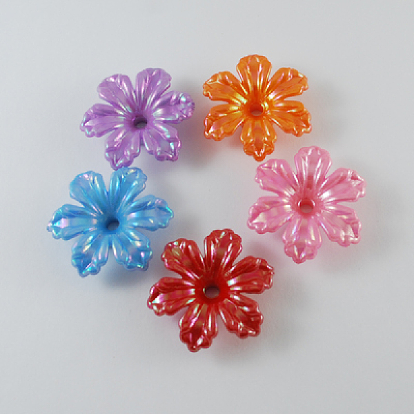 

PandaHall Opaque Acrylic Beads, AB Color, Flower, Mixed Color, 33x33x9mm, Hole: 3mm, about 300pcs/500g Acrylic Flower Multicolor