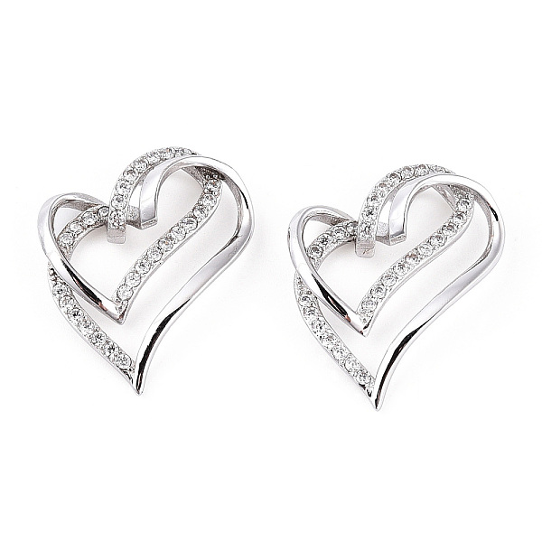 

PandaHall Rhodium Plated 925 Sterling Silver Micro Pave Clear Cubic Zirconia Pendants, Heart Charms wit 925 Stamp, Real Platinum Plated...
