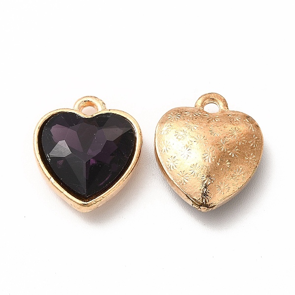 

PandaHall Faceted Glass Rhinestone Pendants, with Golden Tone Zinc Alloy Findings, Heart Charms, Indigo, 16.5x14x6.5mm, Hole: 1.6mm..., Purple