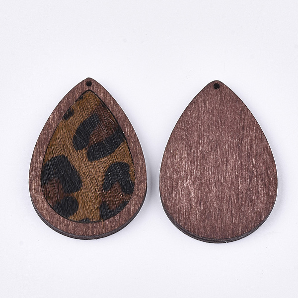 

PandaHall Eco-Friendly Cowhide Leather Pendants, with Dyed Wood, teardrop, with Leopard Print, Chocolate, 46x32.5x4mm, Hole: 1.2mm Leather..., Brown