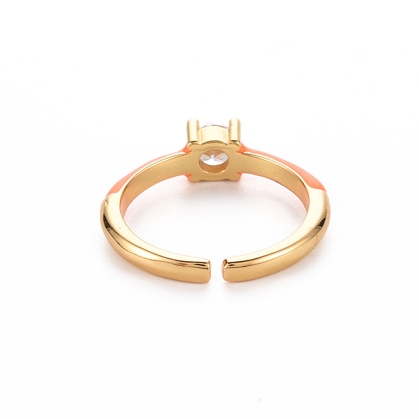 

PandaHall Brass Enamel Cuff Rings, Open Rings, Solitaire Rings, with Clear Cubic Zirconia, Nickel Free, Flat Round, Golden, Dark Orange, US...