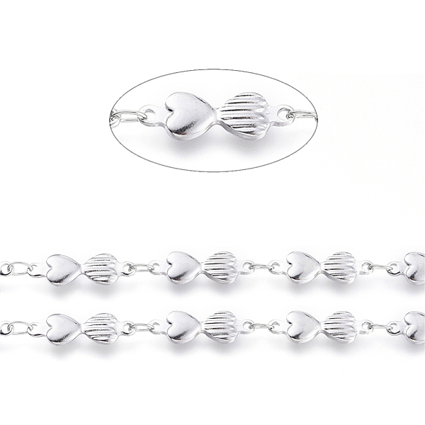 

PandaHall 304 Stainless Steel Link Chains, Soldered, with Spool, Heart with Heart, Stainless Steel Color, Oval Link: 3.5x2x0.3mm, Heart...