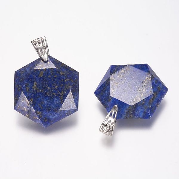 

PandaHall Natural Lapis Lazuli Pendants, Faceted, Hexagram, Platinum, 32x28x9mm, Hole: 5x9mm Lapis Lazuli Hexagon