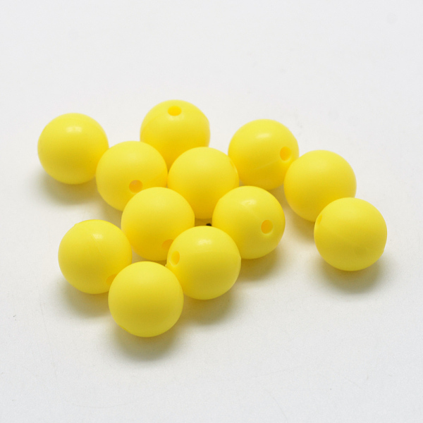 

PandaHall Food Grade Eco-Friendly Silicone Beads, Round, Yellow, 14~15mm, Hole: 2mm Silicone Round Yellow