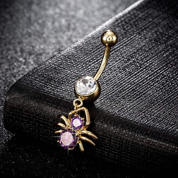 

PandaHall Piercing Jewelry, Brass Cubic Zirconia Navel Ring, Belly Rings, with Surgical Stainless Steel Bar, Cadmium Free & Lead Free, Real..., Purple