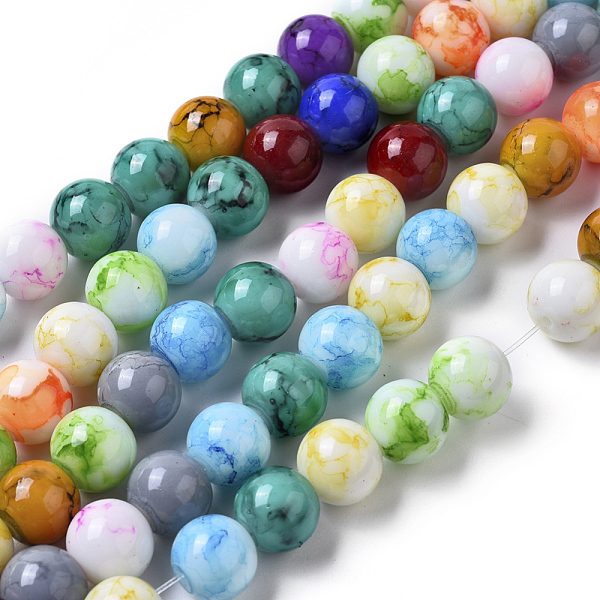 

PandaHall Spray Painted Glass Beads Strands, Round, Mixed Color, 10mm, Hole: 1.3~1.6mm, about 43pcs/strand, 16 inch Glass Round Multicolor