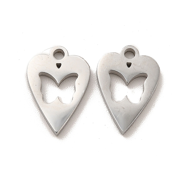 

PandaHall 304 Stainless Steel Charms, Heart with Butterfly, Stainless Steel Color, 12.5x9x1.4mm, Hole: 1.4mm 304 Stainless Steel Heart