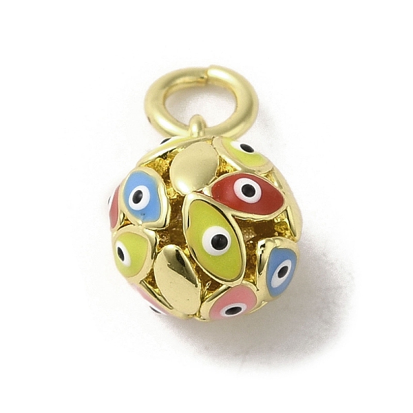 

PandaHall Brass Enamel Charms, with Jump Ring, Real 18K Gold Plated, Round with Evil Eye Charm, Colorful, 12.5x10mm, Hole: 3.6mm...