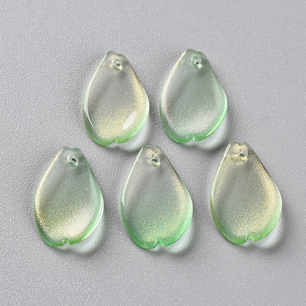 

PandaHall Transparent Spray Painted Glass Pendants, with Glitter Powder, Petaline, Light Green, 16x9.5x2mm, Hole: 1mm Glass Petaline
