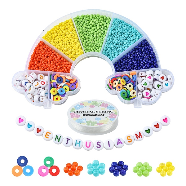 

PandaHall DIY Word Bracelet Making Kit, Including Acrylic Letter & Heart Pattern & Glass Seed & Polymer Clay Disc Beads, Elastic Thread..., Multicolor