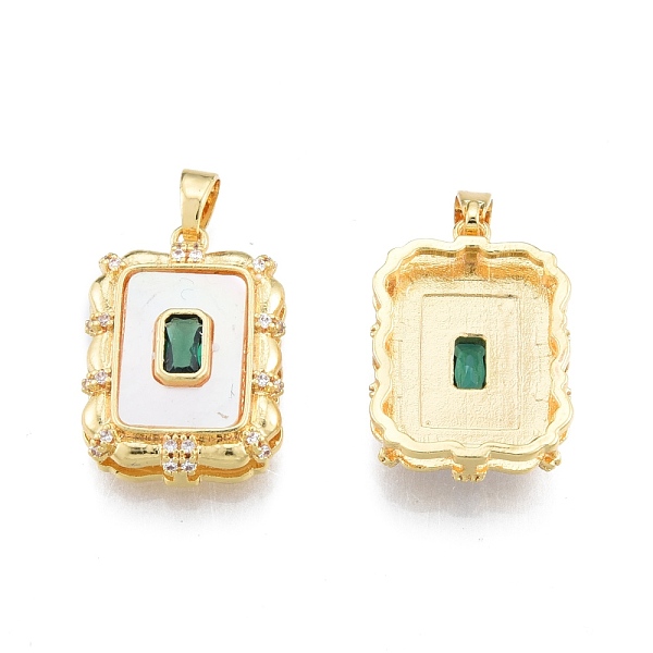 

PandaHall Synthetic White Shell Pendants, with Brass Green Cubic Zirconia Findings, Rectangle Charm, Real 18K Gold Plated, 21x14.5x5mm, Hole...