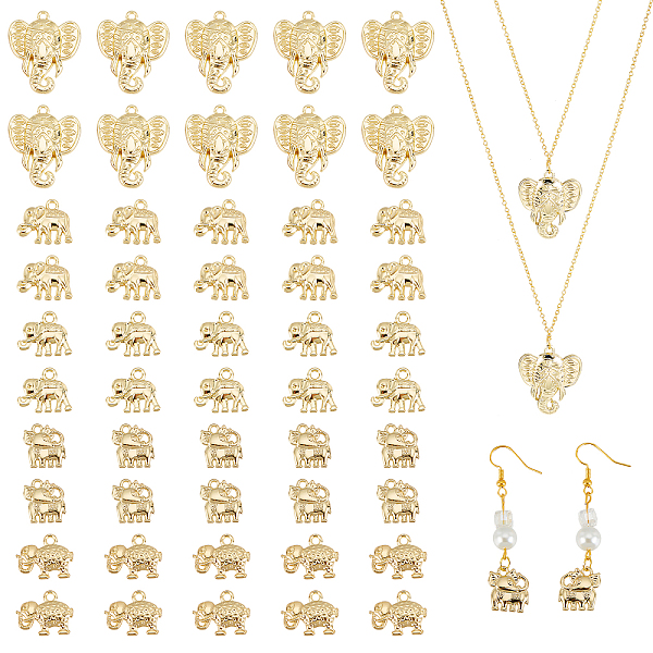 

PandaHall CHGCRAFT 50Pcs 5 Style Golden Elephant Lucky Charms Pendants Rack Plating Rhinestone Elephant Charms Fit for 0.9-1.5mm Rhinestone...