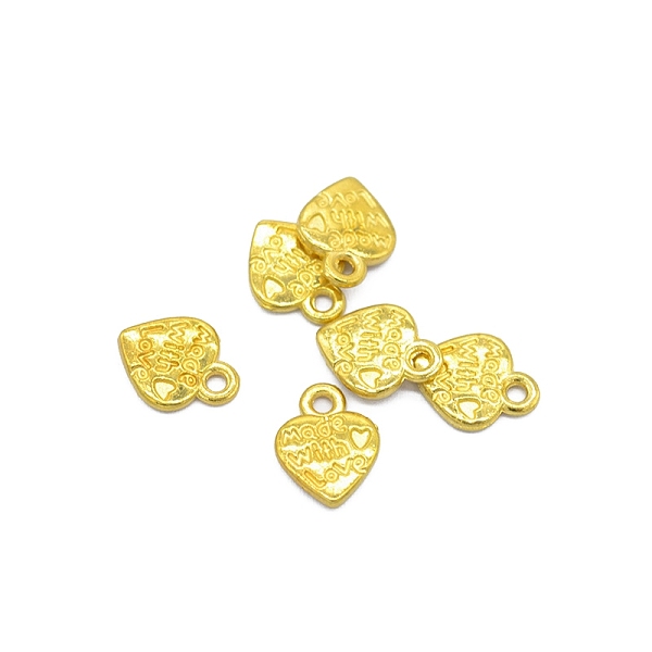 

PandaHall Valentine's Day Theme, Tibetan Style Alloy Charms, Heart with Word Made with Love, Golden, 12x10mm, Hole: 1.5mm Alloy Heart