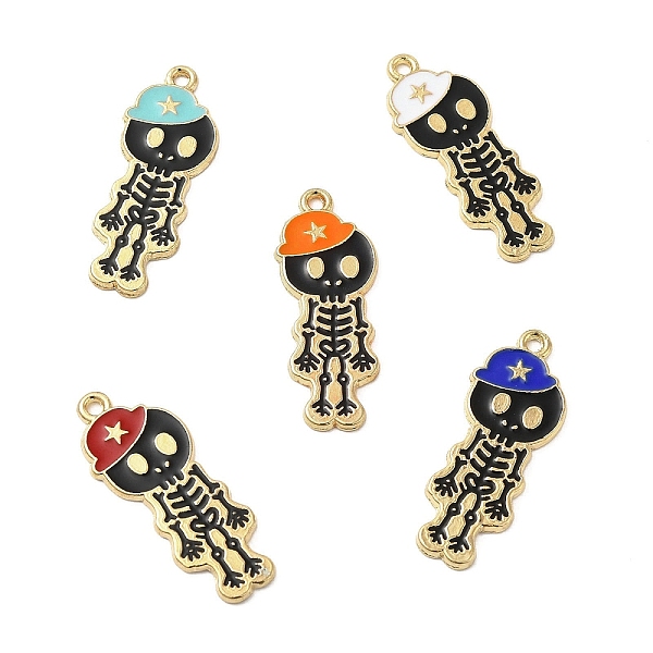 

PandaHall Alloy Enamel Pendants, Skeleton with Hat Charm, Golden, Mixed Color, 32.5x13x1.5mm, Hole: 1.6mm Alloy+Enamel Skull Multicolor