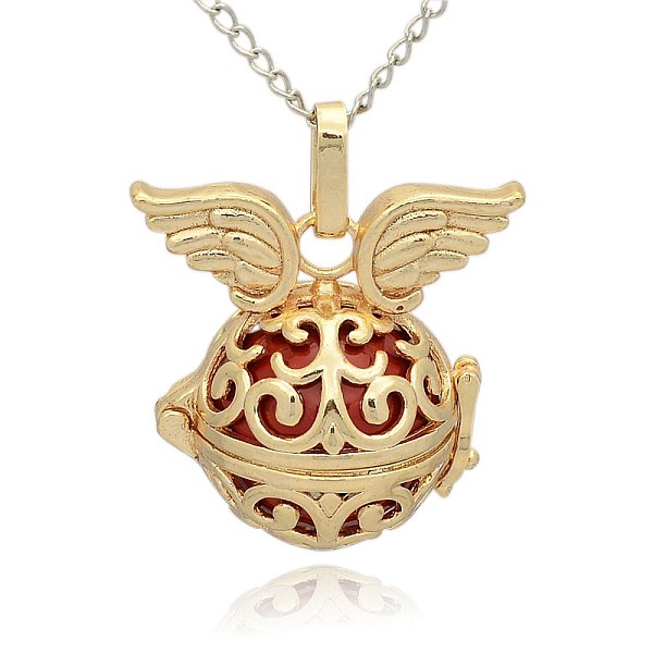 

PandaHall Golden Tone Brass Hollow Round Cage Pendants, with No Hole Spray Painted Brass Round Ball Beads, Round with Wing, Red, 31x30x21mm...