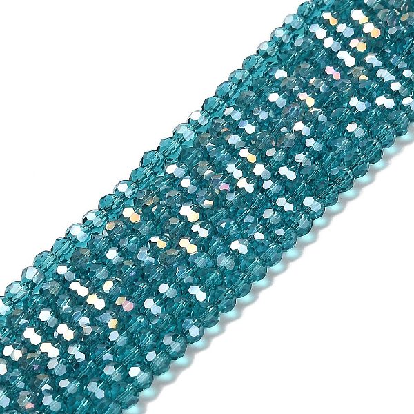 

PandaHall Transparent Glass Beads, 32 Facets, AB Color Plated, Round, Light Sea Green, 4.5x4mm, Hole: 1mm, about 87~93pcs/strand, 32~33cm...