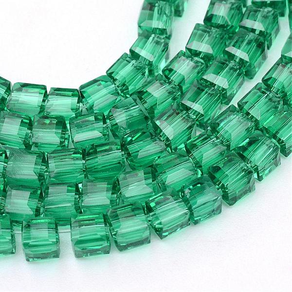 

PandaHall Transparent Glass Bead Strands, Cube, Sea Green, 4x4x4mm, Hole: 1mm, about 100pcs/strand, 17 inch Glass Cube Green