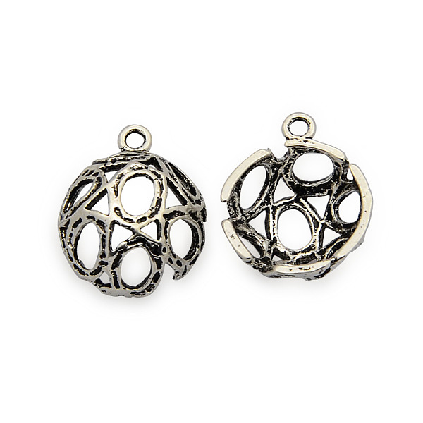 

PandaHall Brass Pendants, Hollow Half Round/Dome, Nickel Free, Antique Silver, 19x16x7mm, Hole: 2mm Brass Half Round
