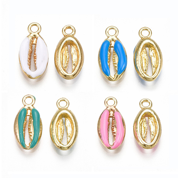 

PandaHall Alloy Enamel Pendants, Cowrie Shell Shape, Light Gold, Mixed Color, 17x8.5x3.5mm, Hole: 1.8mm Alloy+Enamel Shell Shape Multicolor
