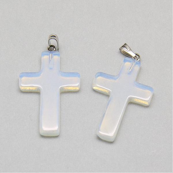 

PandaHall Opalite Pendants, with Iron Findings, Cross, Platinum, 33x20x3~4mm, Hole: 5x2mm Opalite Cross