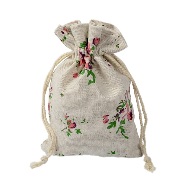 

PandaHall Cotton Cloth Packing Pouches Drawstring Bags, Rectangle, Floral Pattern, 14x10cm Cloth Flower