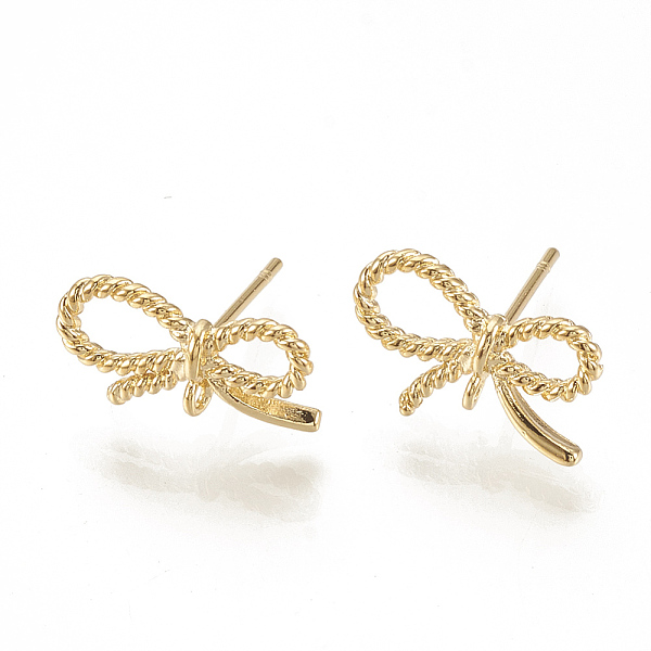 

PandaHall Brass Stud Earrings, with Loop, Bowknot, Real 18K Gold Plated, 14x9mm, Hole: 1mm, pin: 0.7mm Brass Bowknot
