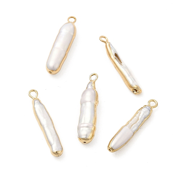 

PandaHall Baroque Natural Keshi Pearl Pendants, Rectangle Charms, with Brass Loops, Light Gold, 25~28x5~7x3~5mm, Hole: 1.6~1.8mm Keshi Pearl..., White