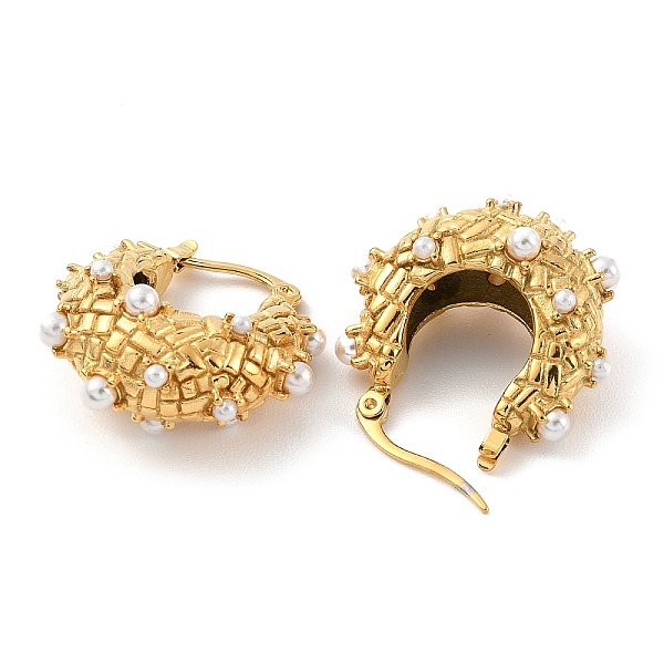 

PandaHall Ion Plating(IP) 304 Stainless Steel Hoop Earrings with Plastic Pearl Beaded for Women, Golden, 25x25x14mm 304 Stainless Steel..., White