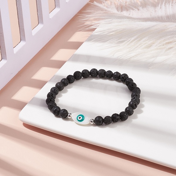 

PandaHall Horse Eye Shell & Natural Lava Rock Beaded Stretch Bracelet, Essential Oil Gemstone Jewelry for Women, Teal, Inner Diameter: 2-1/4..., Cyan