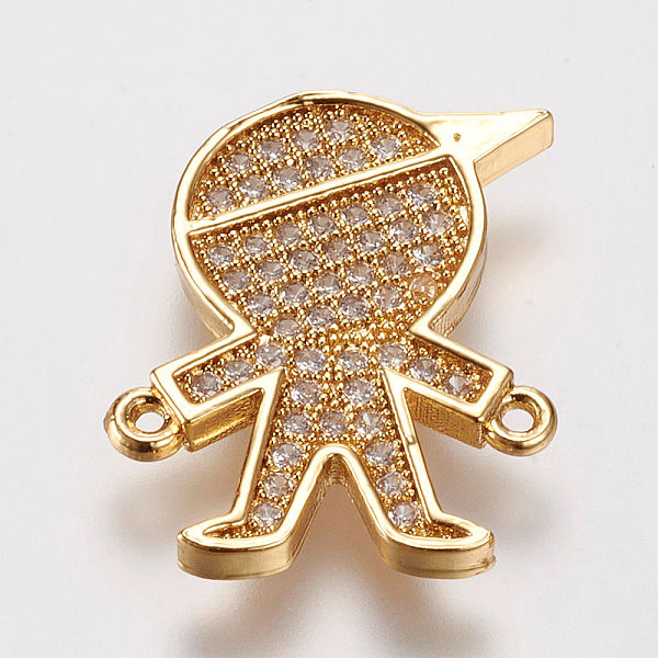 

PandaHall Brass Micro Pave Cubic Zirconia Links, Boy, Golden, 19x15.5x2mm, Hole: 0.6mm Brass+Cubic Zirconia Human