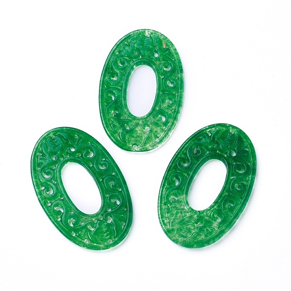 PandaHall Natural Dyed Jade Pendants, Oval, 41x26x2~2.5mm, Hole: 1.2mm Jade Oval Green