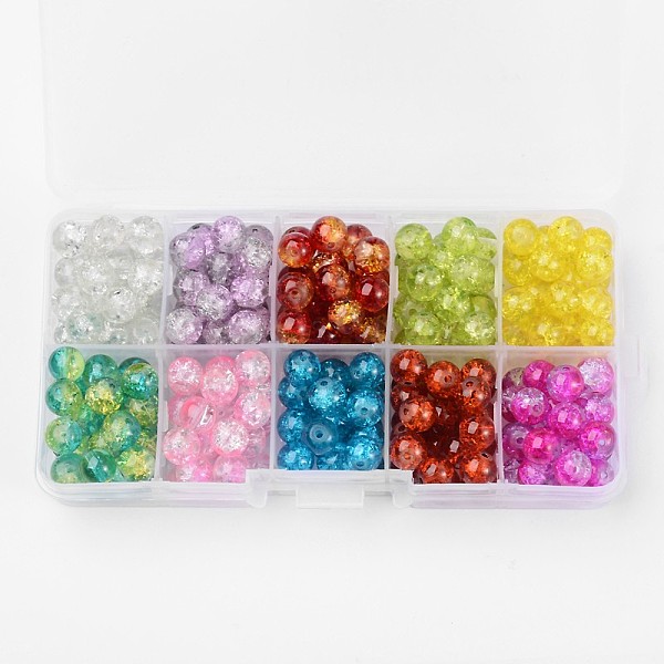 

PandaHall Spray Painted Transparent Crackle Glass Beads Strands, Round, Mixed Color, 4mm, Hole: 1.3mm, about 1500~1550pcs/box Glass Round..., Multicolor