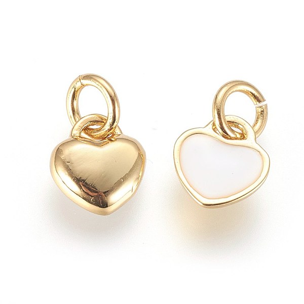 

PandaHall Enamel Brass Charms, Heart, White, Golden, 8x7x2mm, Hole: 3mm Brass+Enamel Heart White