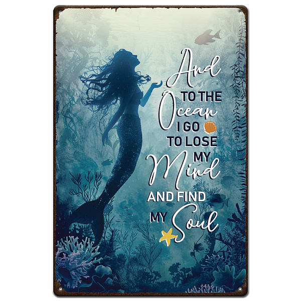 

PandaHall SUPERDANT Mermaid Tin Sign Inspirational Quotes Metal Tin Signs to The Ocean Lose Mind Find Soul Metal Poster Funny Wall Art...