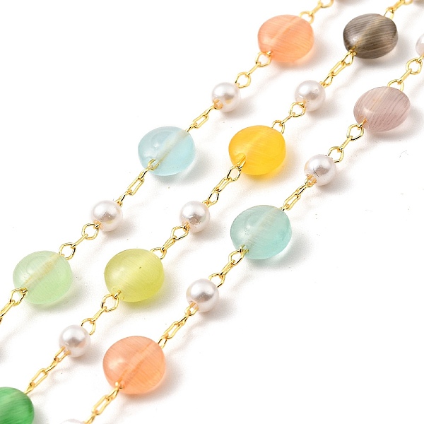 

PandaHall Colorful Cat Eye Flat Round & Glass Pearl Beaded Chains, with Brass Cable Chain, Lead Free & Cadmium Free, Unwelded, with Spool...