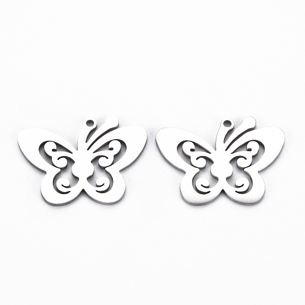 

PandaHall 201 Stainless Steel Pendants, Cut, Butterfly, Stainless Steel Color, 18.5x24x1mm, Hole: 1.4mm 201 Stainless Steel Butterfly