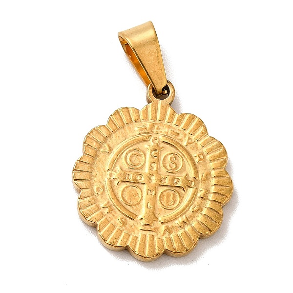 

PandaHall Vacuum Plating 201 Stainless Steel Pendants, Flower with Cssml Ndsmd Cross God Father Religious Christianity, Golden, 21x18x2mm...