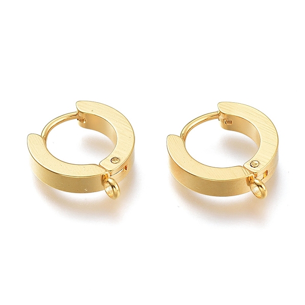 Ion Plating(IP) 304 Stainless Steel Huggie Hoop Earrings Findings, with Vertical Loop, Ring, Real 24K Gold Plated, 15.5x14x3mm, Hole: 1.6mm, Pin: 1mm