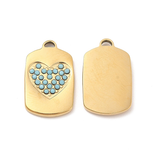

PandaHall Vacuum Plating 201 Stainless Steel with Rhinestone Pendants, Real 18K Gold Plated, Rectangle with Heart Pattern Charms, Turquoise..., Blue