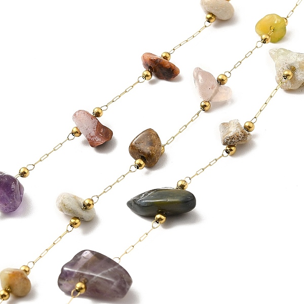 

PandaHall Ion Plating(IP) 316 Surgical Stainless Steel Paperclip Chains, with Mixed Stone Nuggets Beads, Soldered, Real 18K Gold Plated...