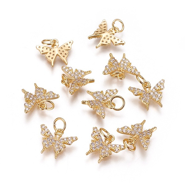 

PandaHall Brass Micro Pave Cubic Zirconia Charms, Long-Lasting Plated, Butterfly, Clear, Golden, 11x13x2mm, Hole: 3.5mm Brass+Cubic Zirconia...