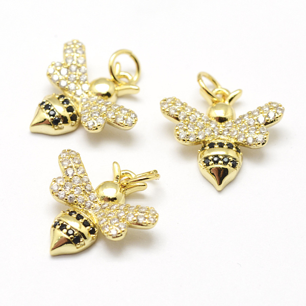 

PandaHall Brass Micro Pave Grade AAA Cubic Zirconia Charms, Bees, Lead Free & Nickel Free & Cadmium Free, Real 18K Gold Plated, 15.5x16x3mm...