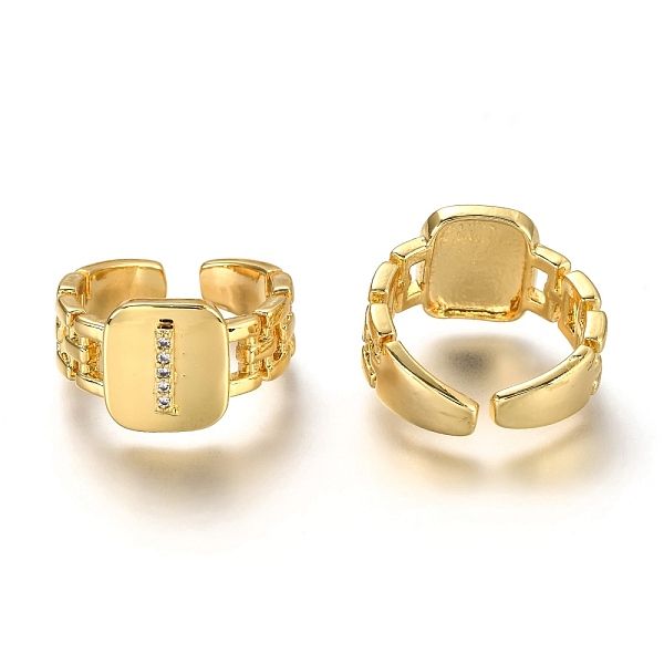 

PandaHall Brass Micro Pave Clear Cubic Zirconia Cuff Rings, Open Rings, Long-Lasting Plated, Rectangle, Golden, Letter.I, US Size 7 1/4...