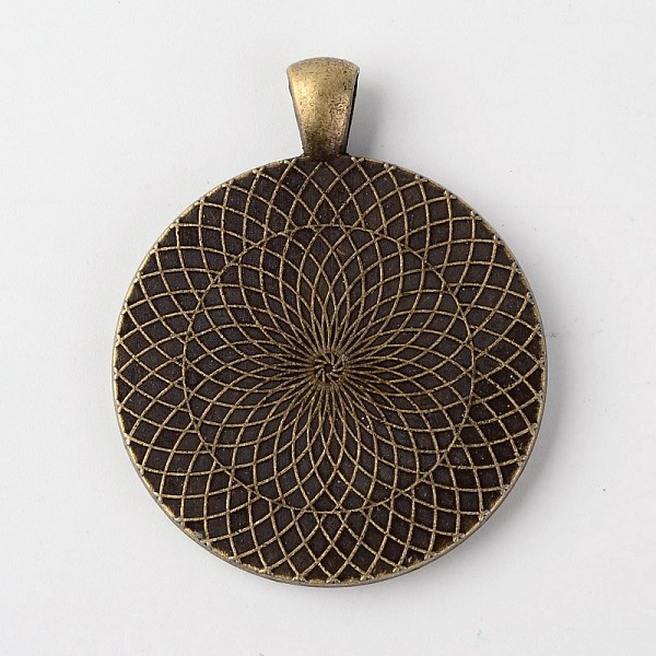 

PandaHall Flat Round Tibetan Style Alloy Pendant Cabochon Settings, with Rhinestones, Nickel Free, Antique Bronze, Tray: 30mm, 45x34x3mm..., Clear