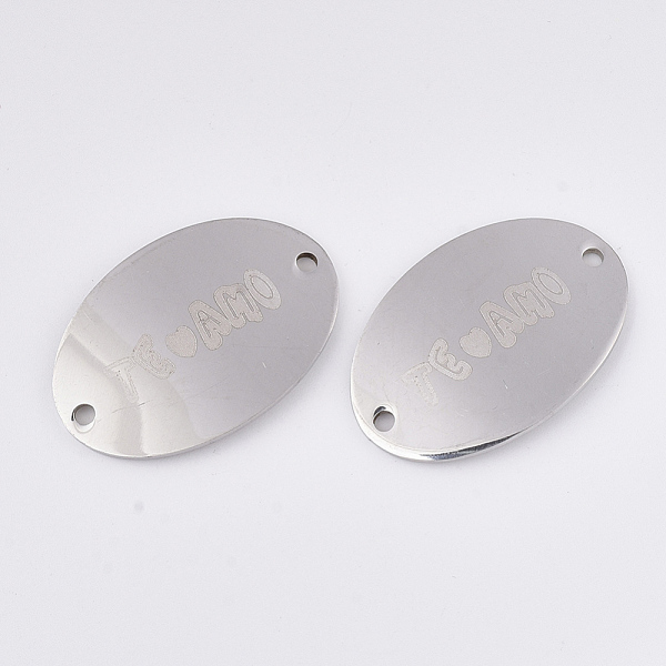 

PandaHall Valentine's Day Theme, 201 Stainless Steel Links connectors, Oval with Word Te Amo, Stainless Steel Color, 20x30x1mm, Hole: 1.8mm...