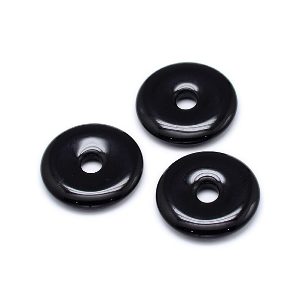 

PandaHall Natural Black Agate Donut/Pi Disc Pendants, Donut Width: 10mm, 25x4mm, Hole: 5mm Black Agate Donut Black