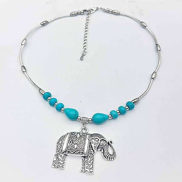 Collares Con Colgante De Elefante Turquesa Sintético Y Aleación De Estilo étnico