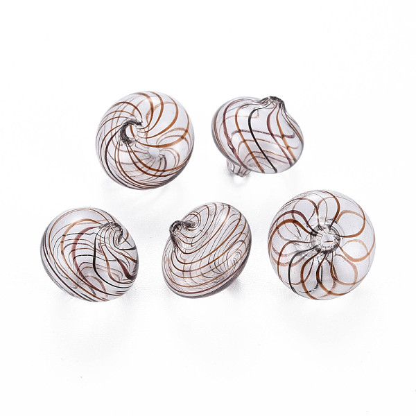 

PandaHall Transparent Handmade Blown Glass Globe Beads, Stripe Pattern, Flat Round, Saddle Brown, 15~16x12.5~14.5mm, Hole: 1~2mm Glass Flat...